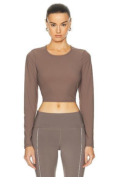 Beyond Yoga Power Beyond Lite Cardio Cropped Pullover Top in Taupe Product Image