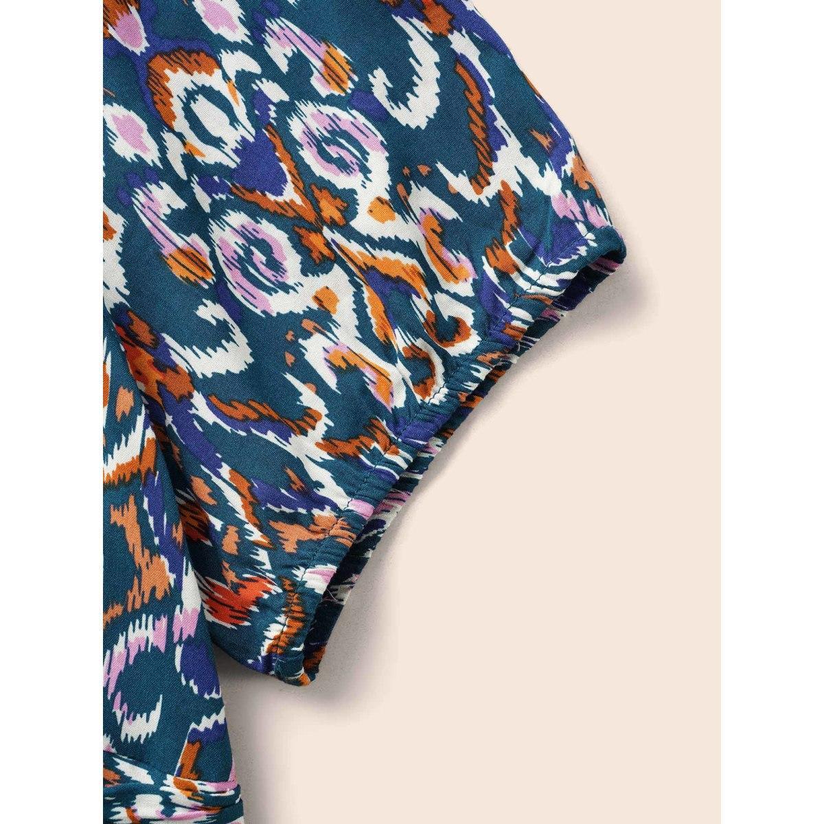 Plus Size Bandana Print V Neck Shirred Gathered Dress Aegean Women Elegant Gathered V-neck Short sleeve Curvy BloomChic 22-24/3X Product Image