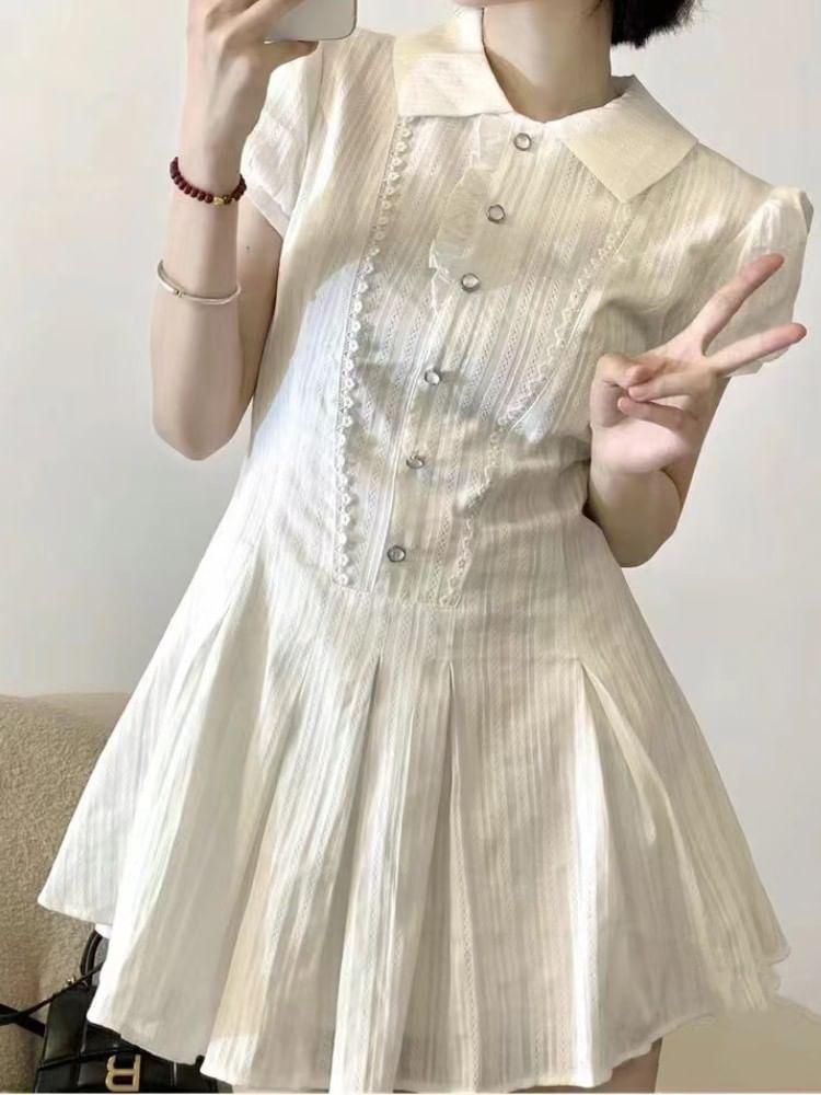 Short-Sleeve Collared Mini A-Line Shirt Dress Product Image