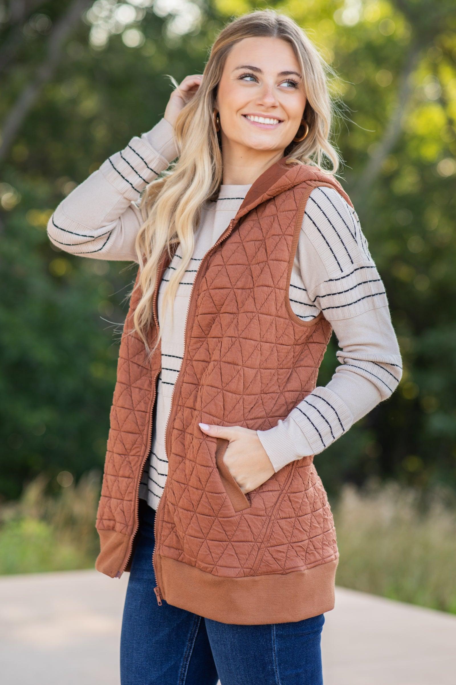 Zip-Up Quilted Textured Knit Vest Product Image