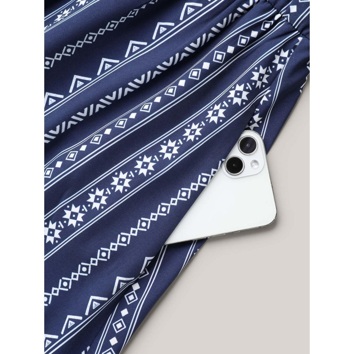 Plus Size Striped Waist-Cinched Dolman Sleeve Midi Dress DarkBlue Women Boho Gathered V-neck Short sleeve Curvy BloomChic 22-24/3X Product Image