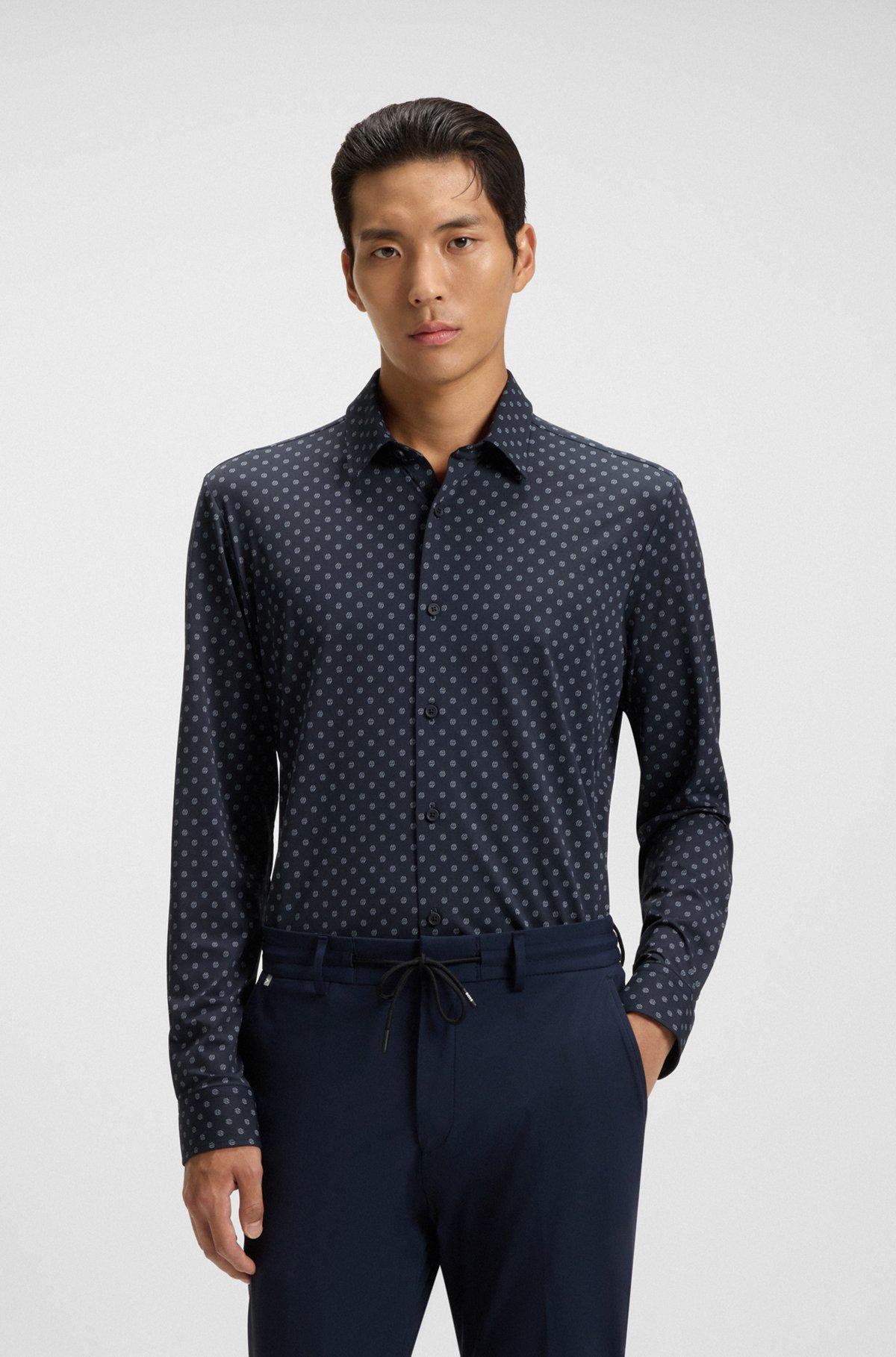 Slim-fit shirt in printed performance-stretch Italian fabric Product Image