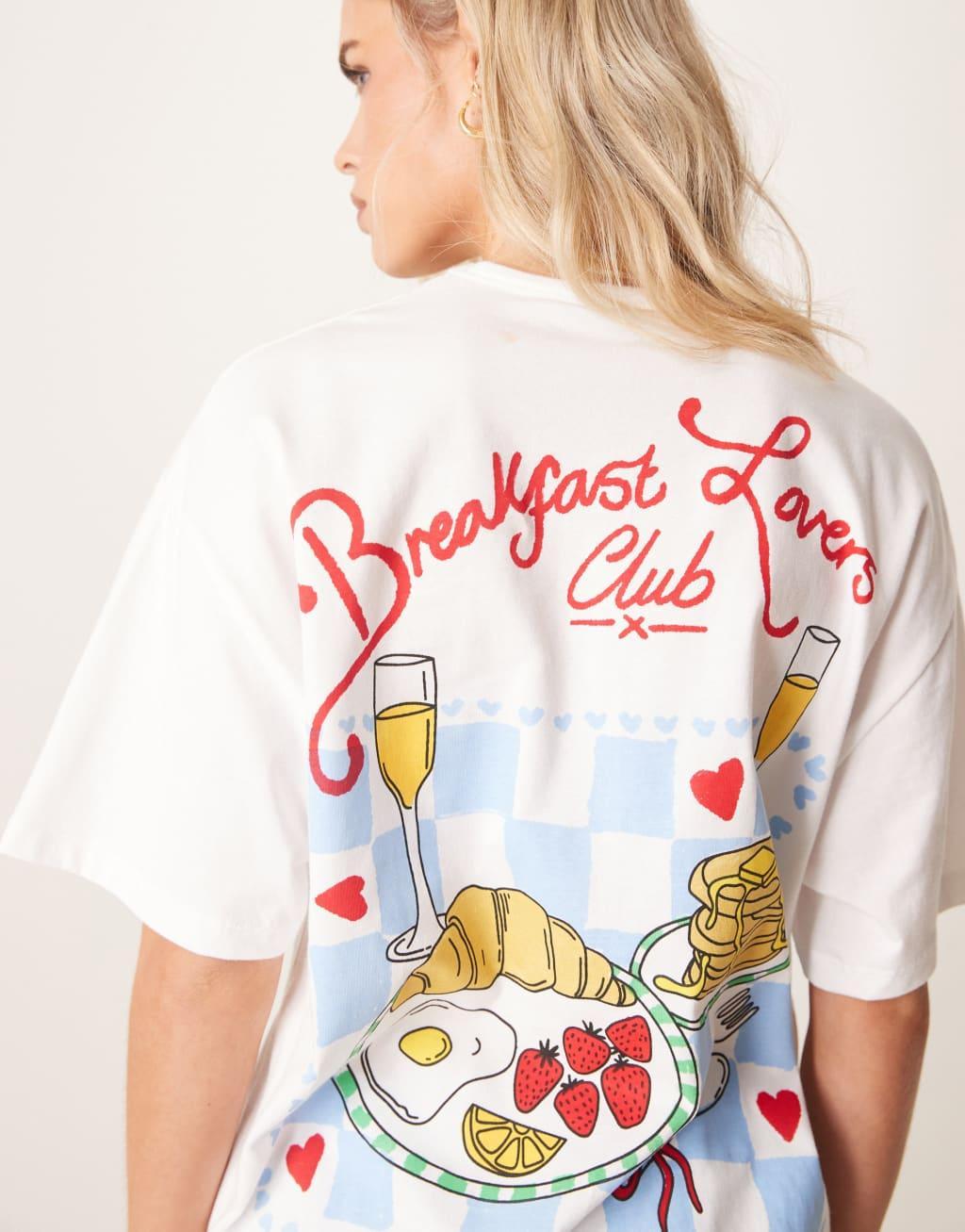 ASOS DESIGN Petite oversized tee & wide leg pants in Breakfast Lovers print Product Image