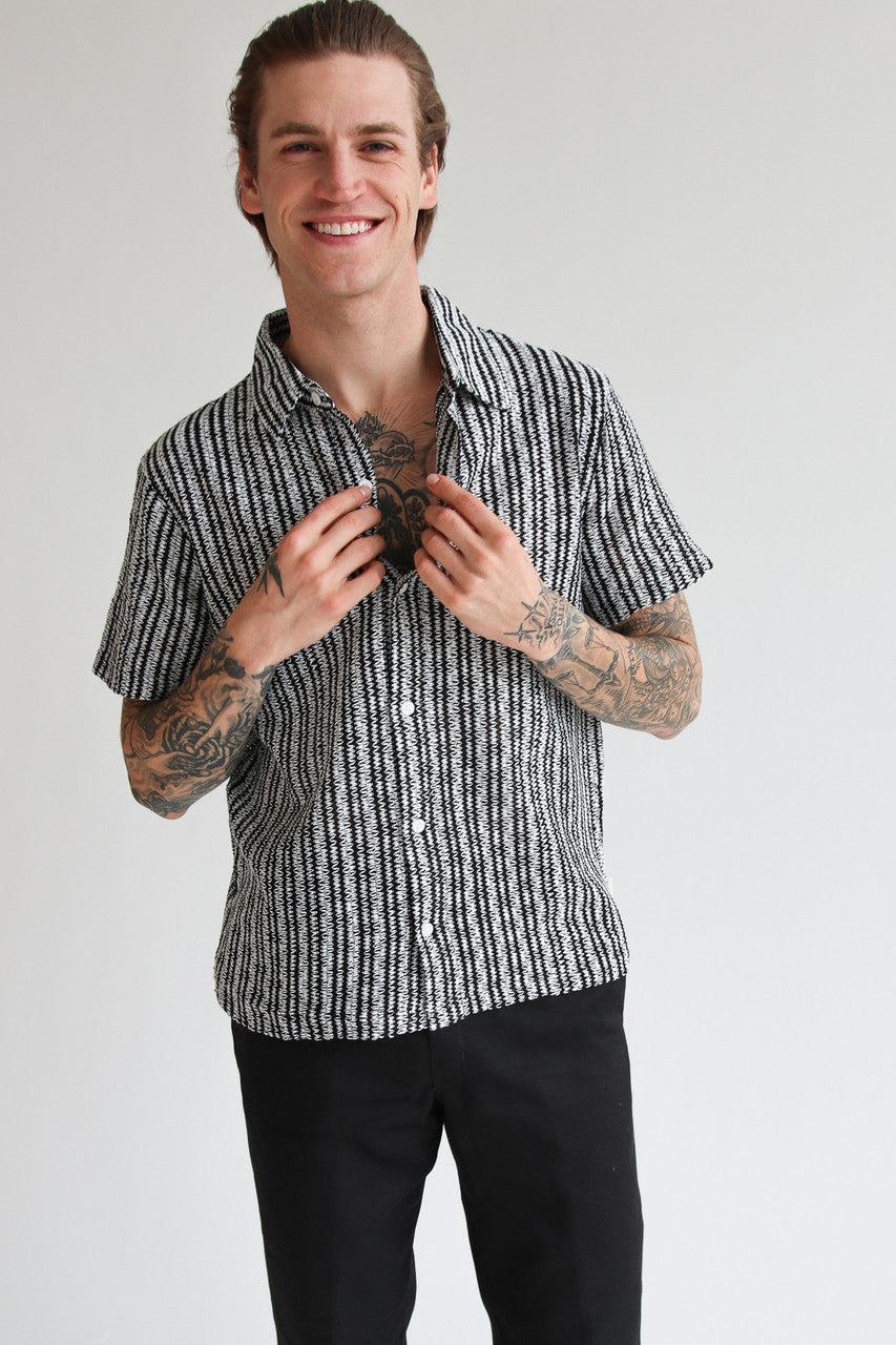 Mini Zigzag Stripe Knit Button Up Shirt Product Image