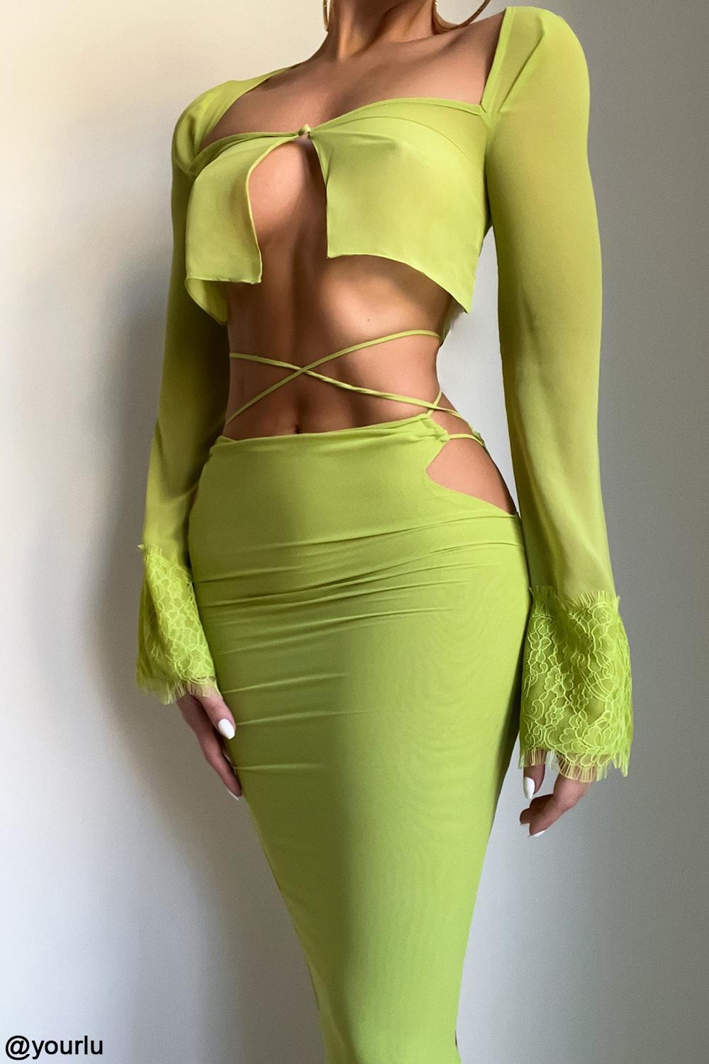 Madeline Lime Green Georgette Maxi Skirt Product Image