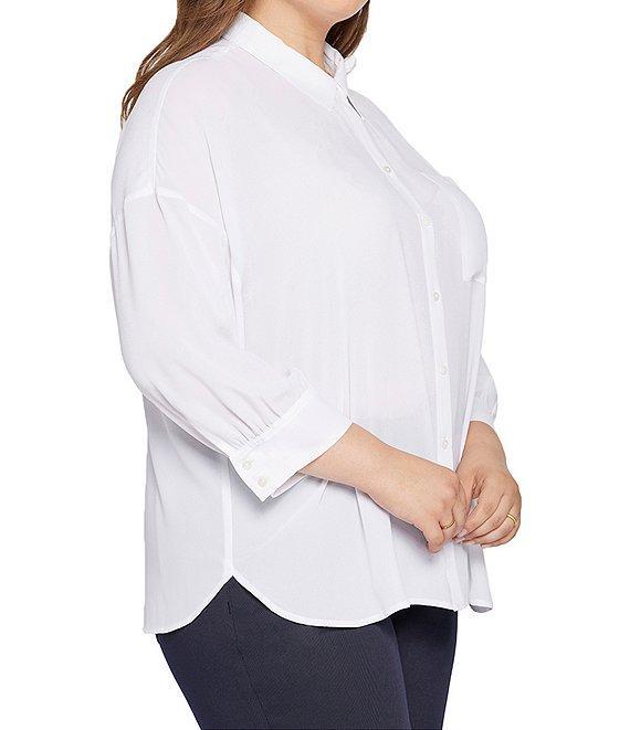 NYDJ Plus Size Zoey Point Collar 3/4 Sleeve Shirttail Hem Button Front Blouse Product Image