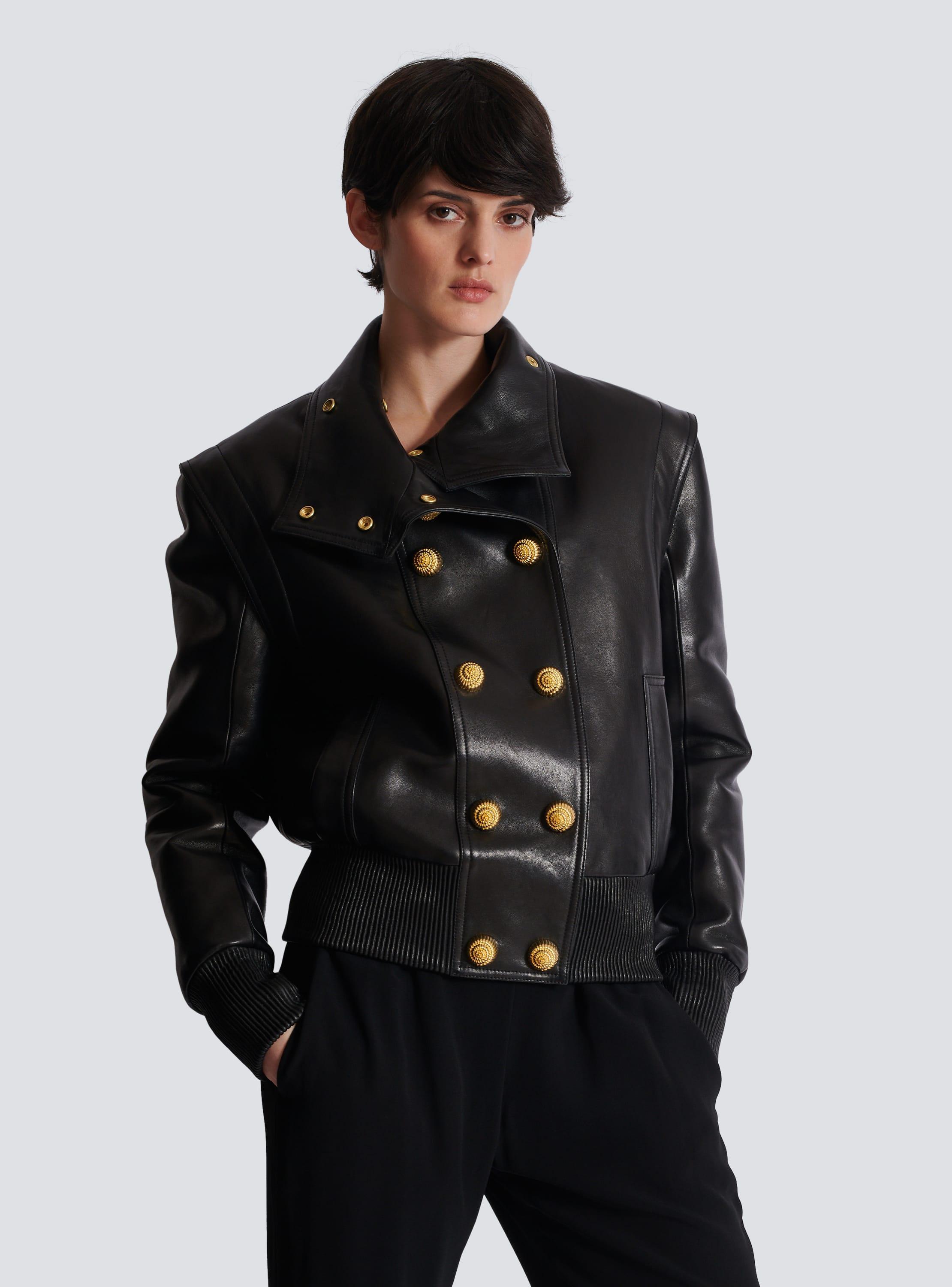 Lambskin leather aviator jacket with stand-up collar Product Image