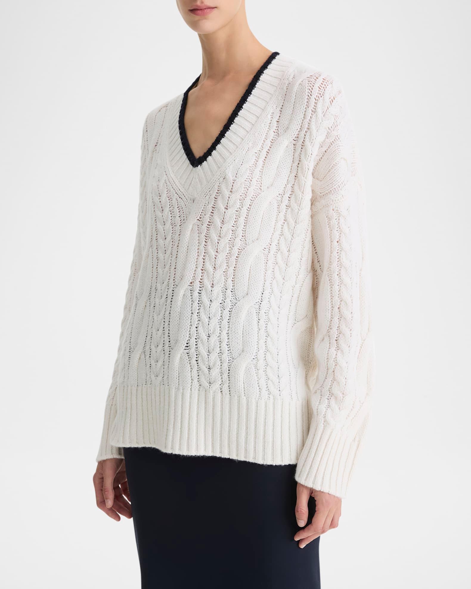 Oversized Cable-Knit Deep V Sweater Product Image