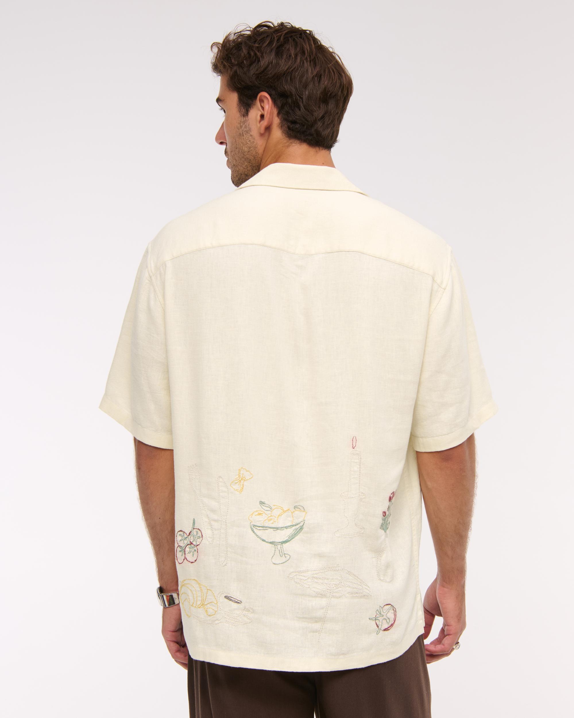 Camp Collar Cropped Summer Linen-Blend Shirt Product Image