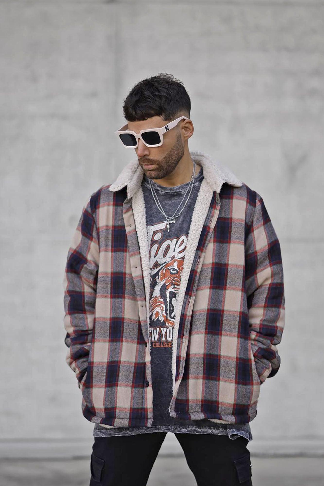 Sherpa Flannel Shacket - Red/combo Product Image