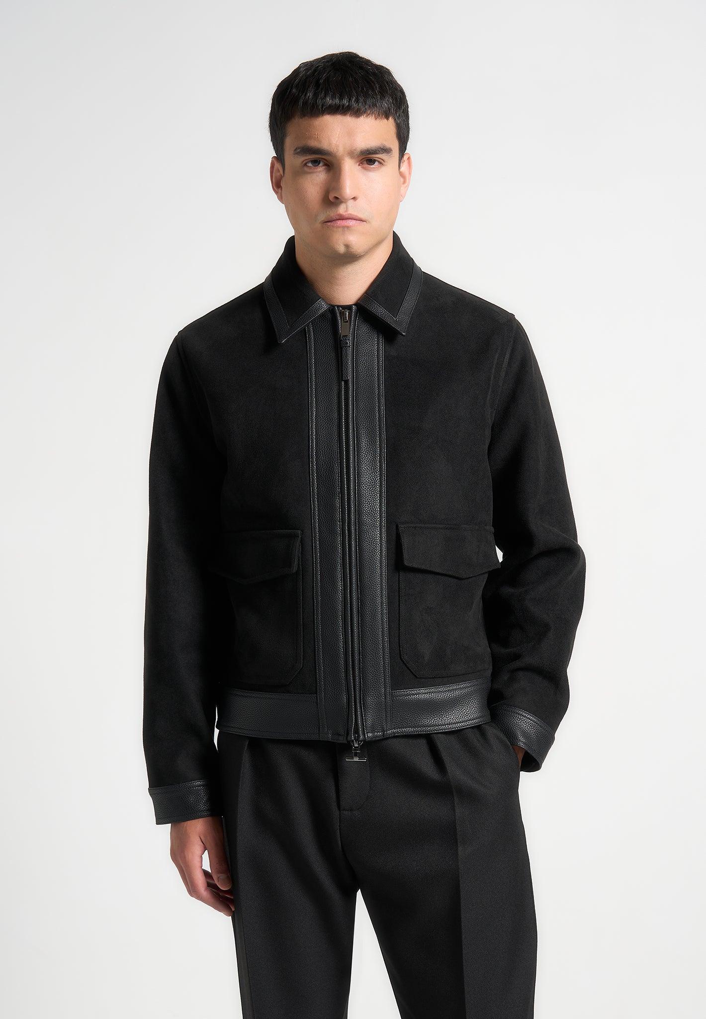 Suede & Pebbled Leather Jacket - Black Male Product Image