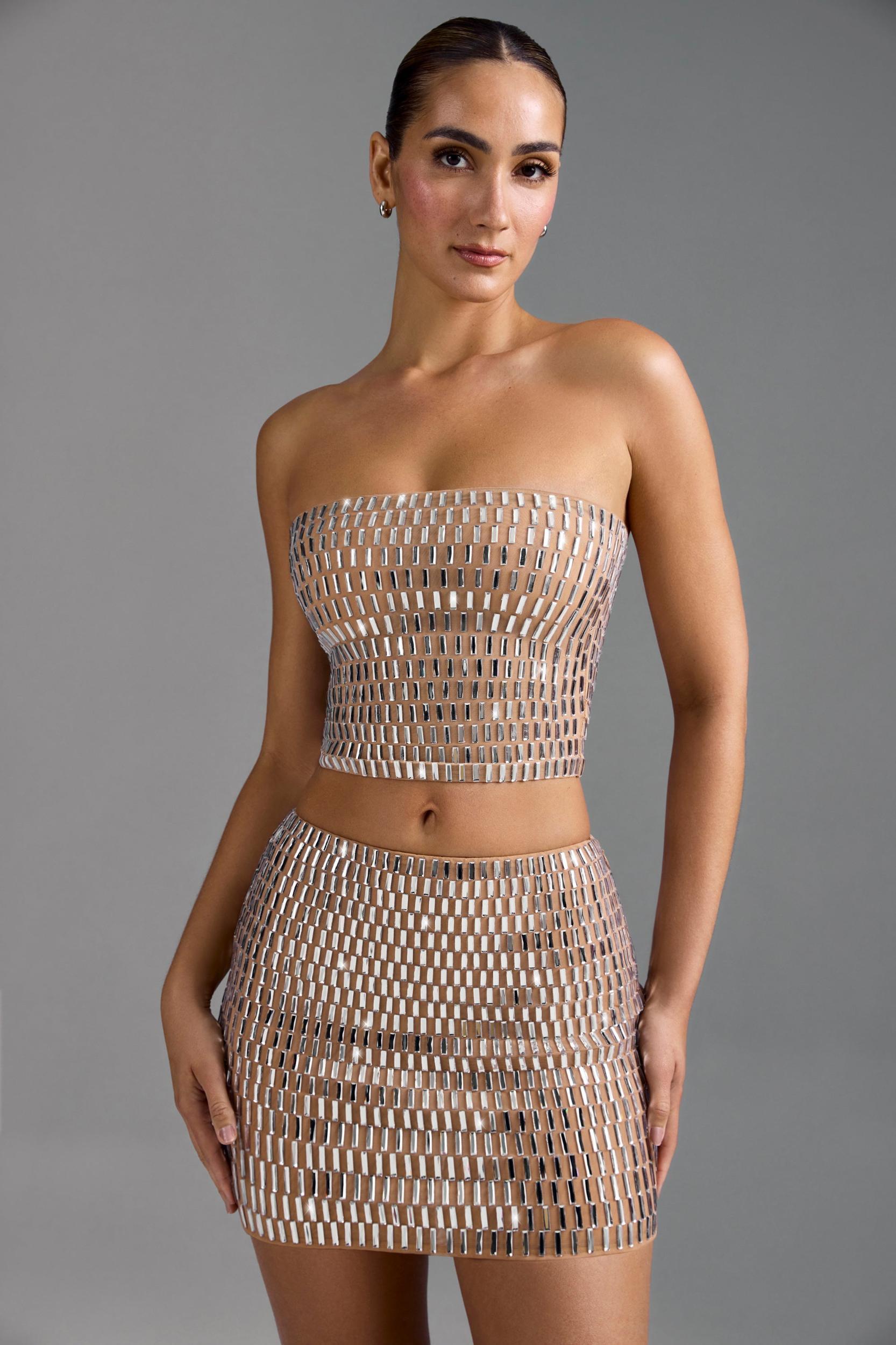 Embellished Bandeau Top in Almond Product Image