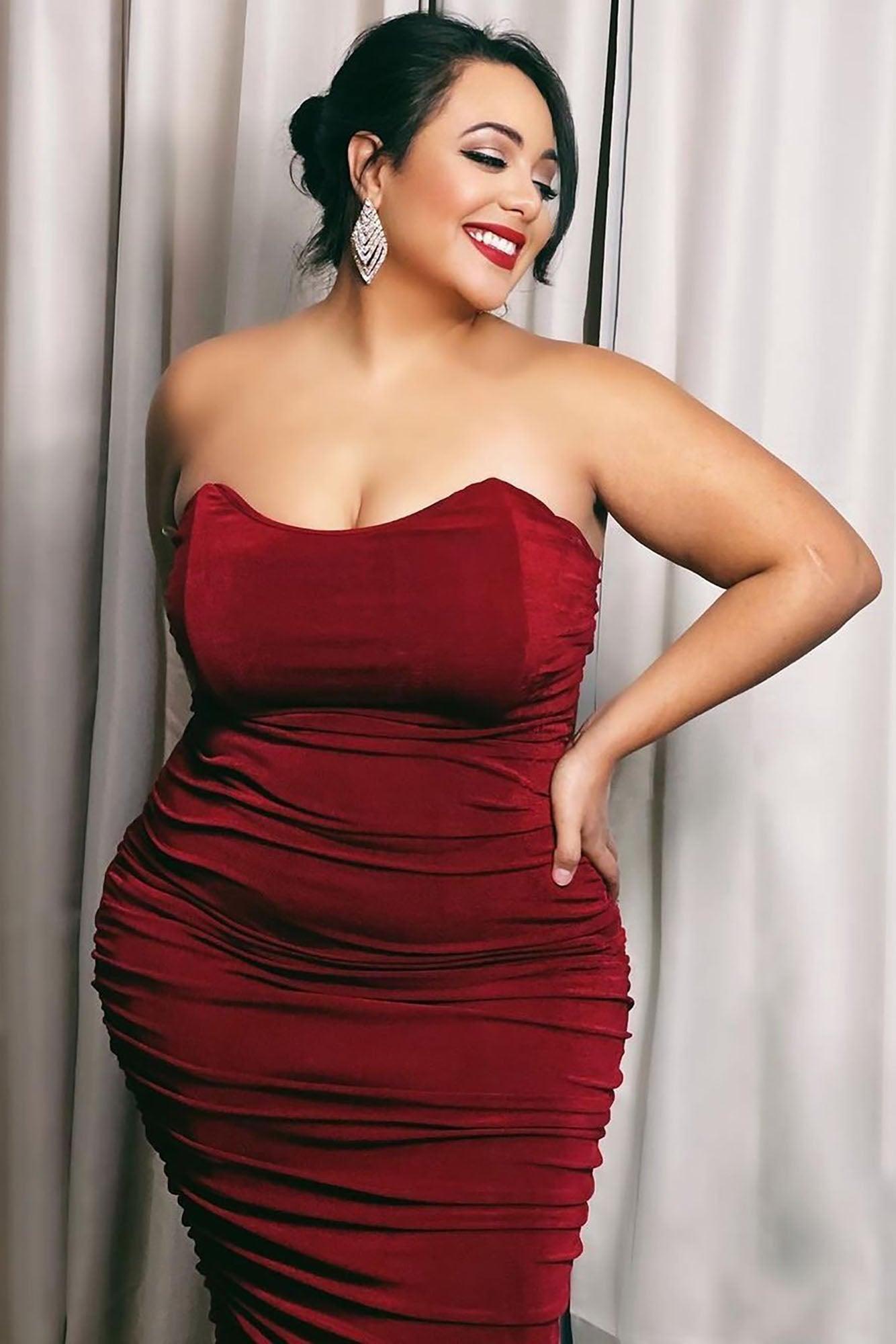 All Ruched And Ready Midi Dress - Wine Product Image