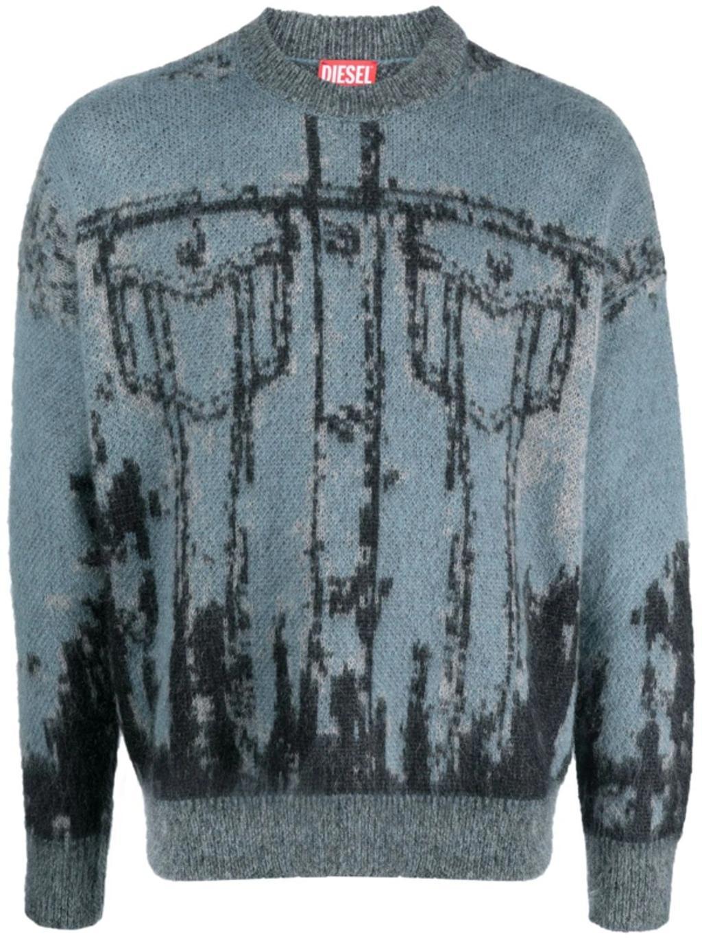 K-patmos Patterned-intarsia Sweatshirt In Blue Product Image