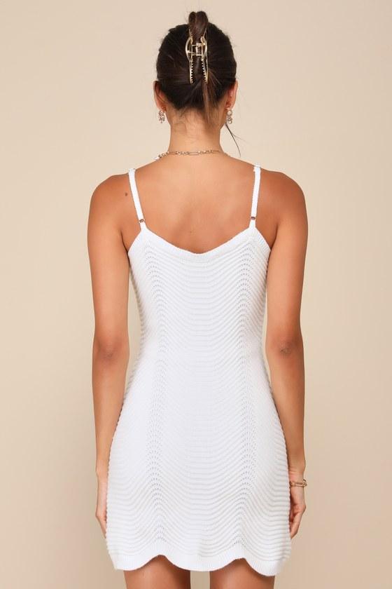 Mesmerizing Appeal White Pointelle Bodycon Sweater Dress Product Image