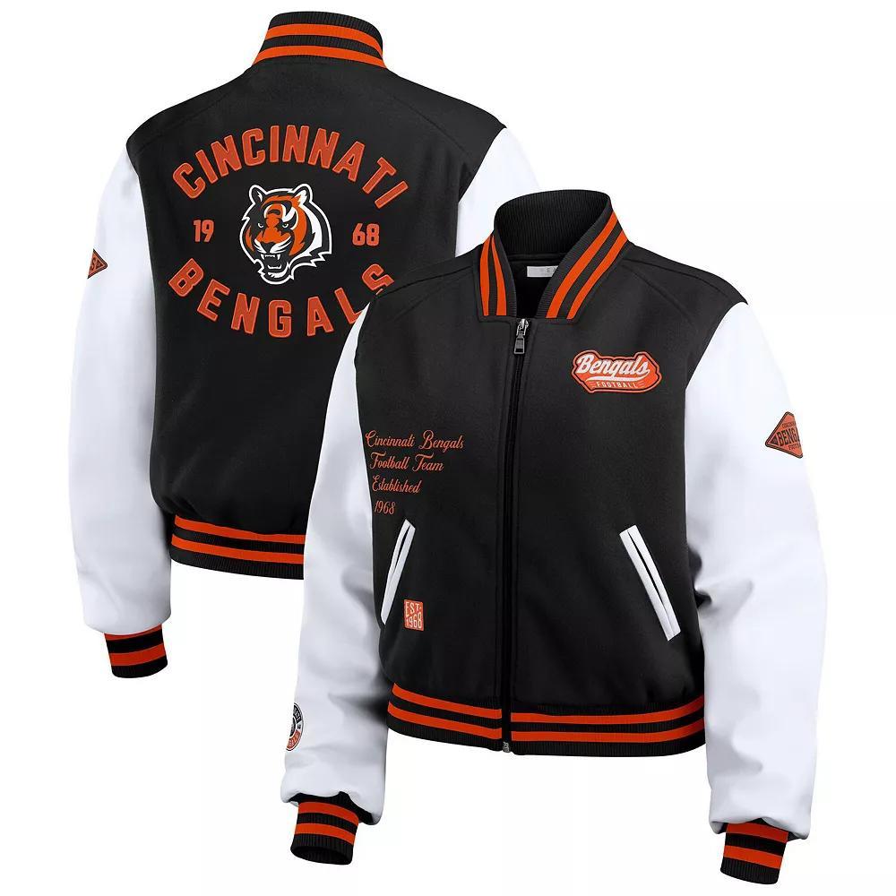 Women's WEAR by Erin Andrews  Black/White Cincinnati Bengals Varsity Full-Zip Jacket, Size: XL Product Image