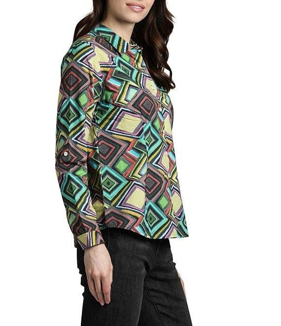 APNY Printed Collared Long Sleeve Button Up Top Product Image