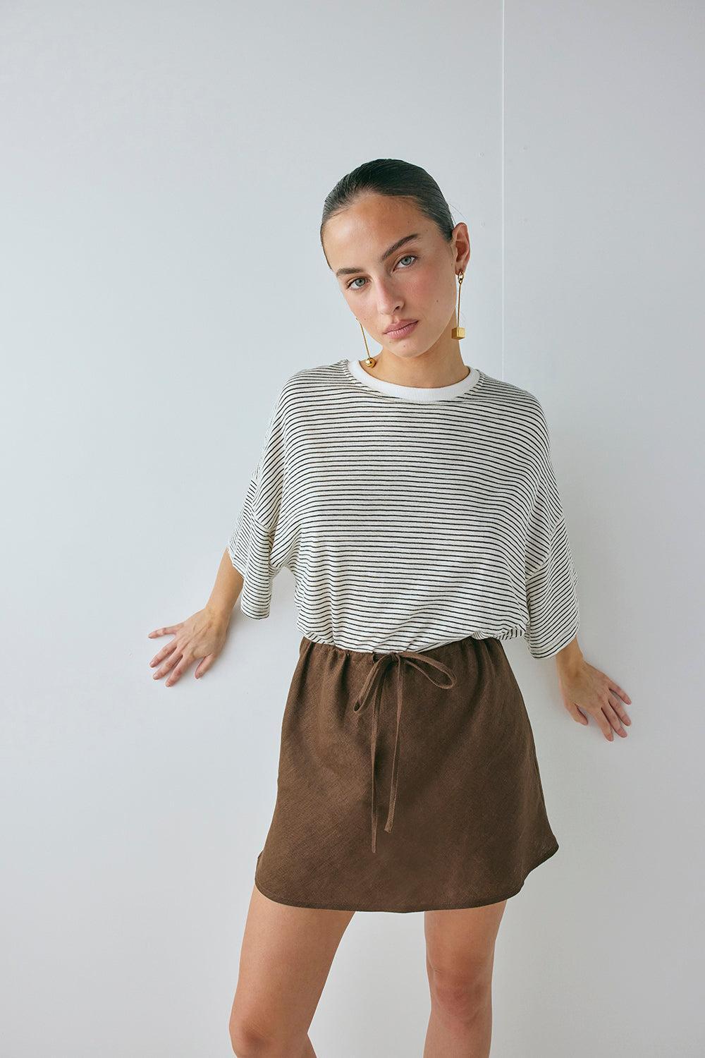 Summer Linen Mini Skirt Chocolate Product Image