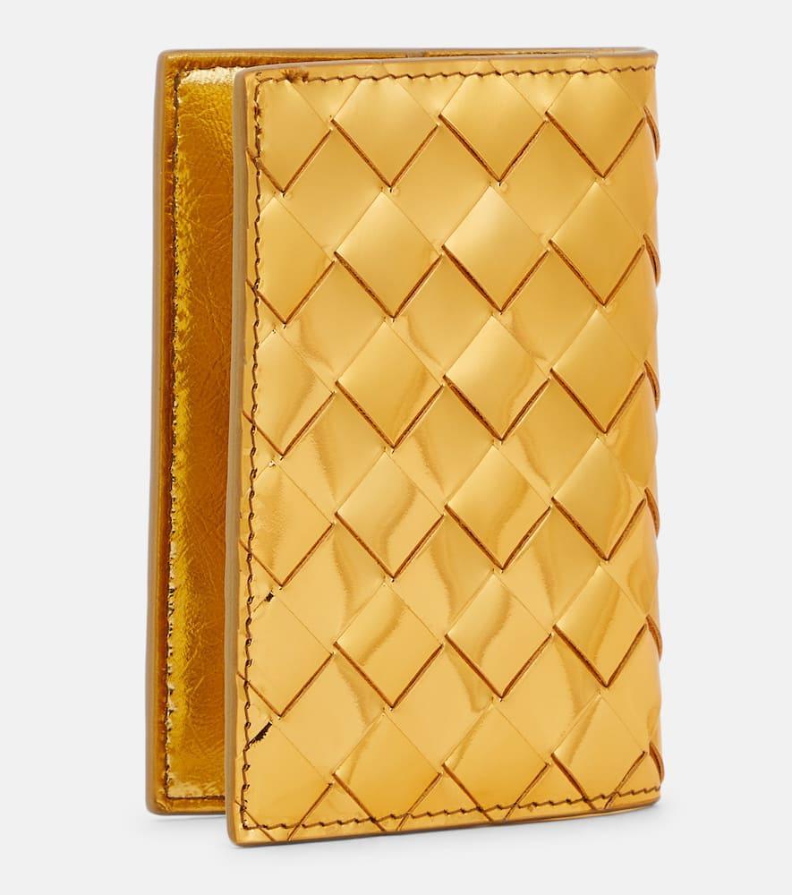 BOTTEGA VENETA Intrecciato Metallic Leather Passport Case In Gold-m Brass Product Image