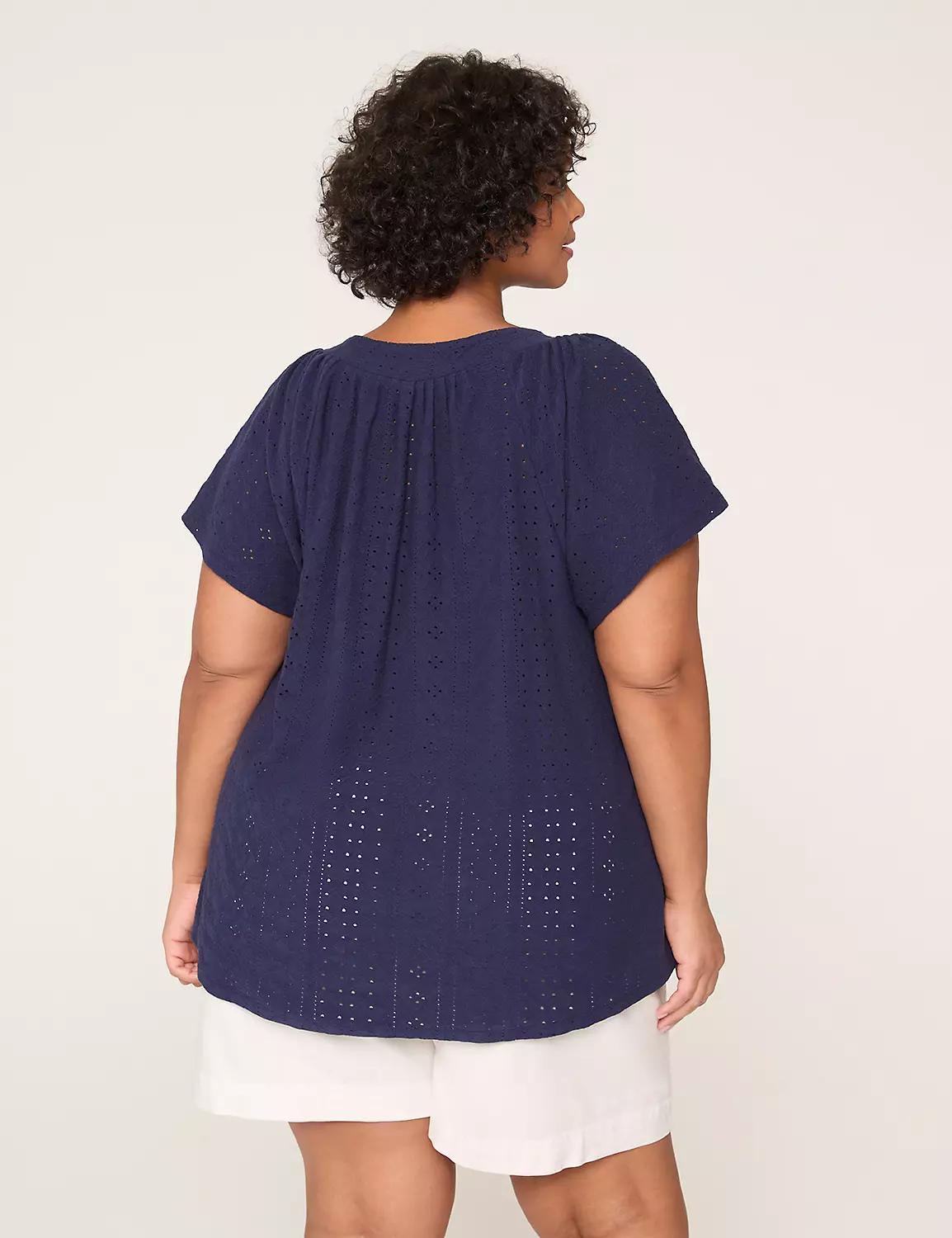 Knit Eyelet Notch-Neck Top Product Image