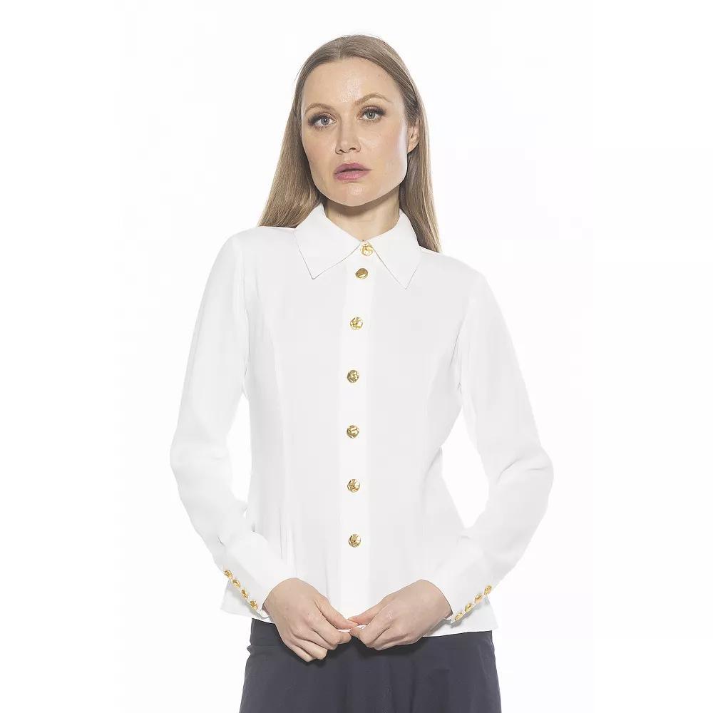 Women's ALEXIA ADMOR Leland Collared Button Down Shirt With Wide Cuff,  Product Image