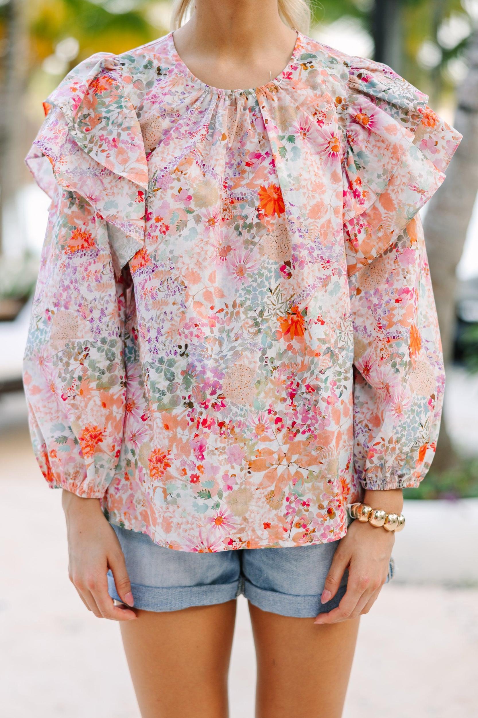Feeling At Peace Pink Ditsy Floral Blouse Female Product Image