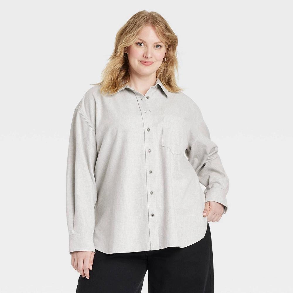 Womens Oversized Flannel Long Sleeve Collared Button-Down Shirt - Universal Thread 2X Product Image