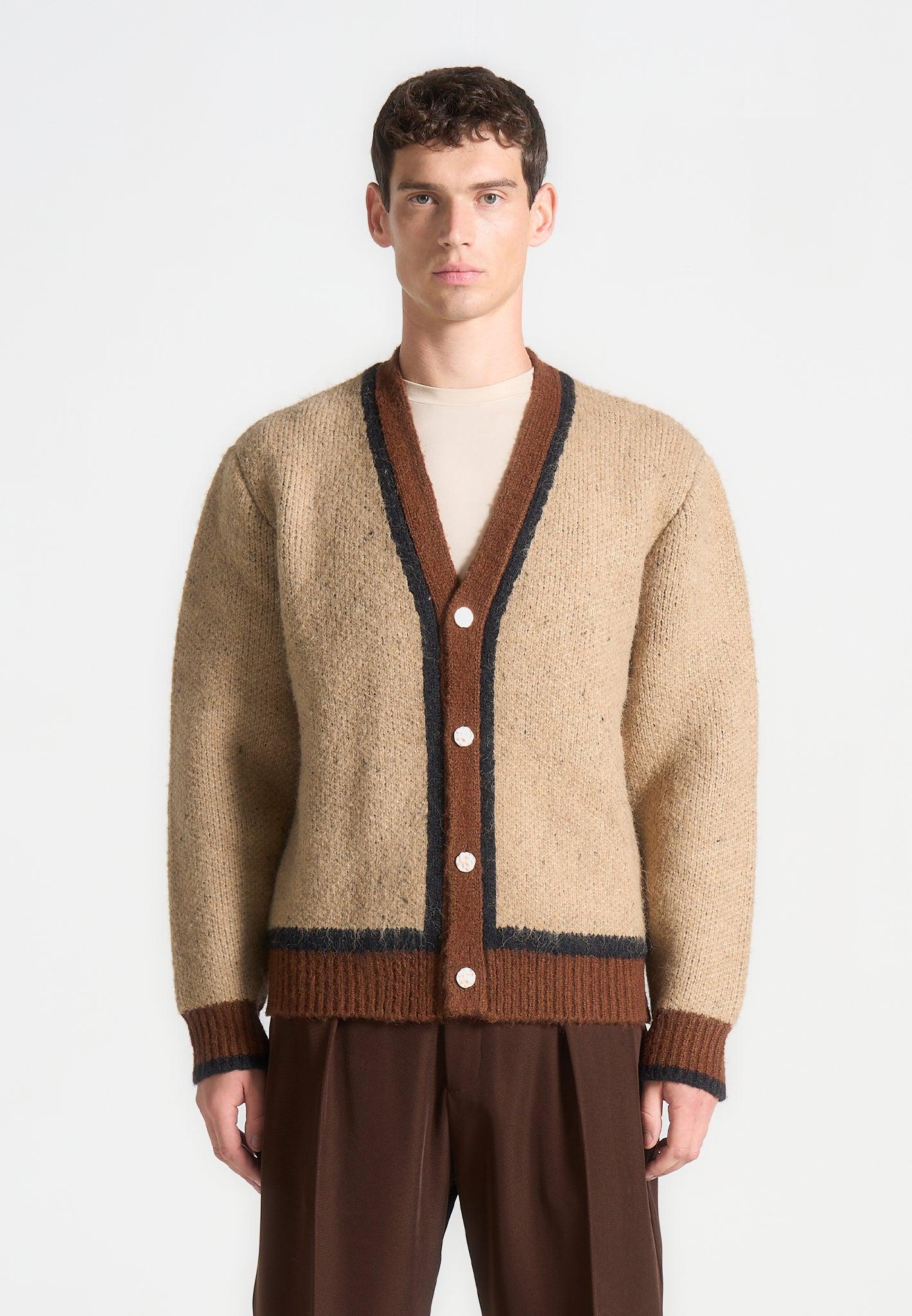 Contrast Knit Cardigan - Beige Male Product Image