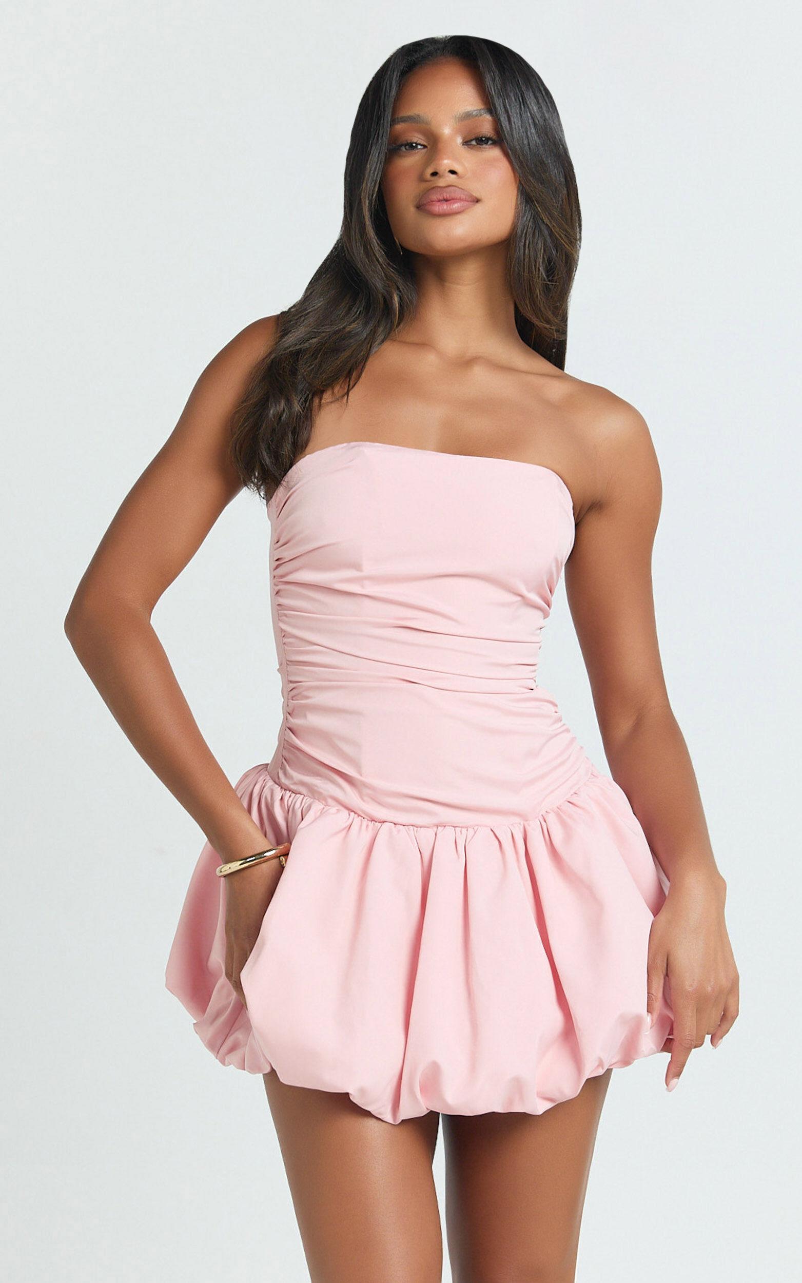 Seraphina Mini Dress - Strapless Corset Bubble Hem Dress in Pink Product Image