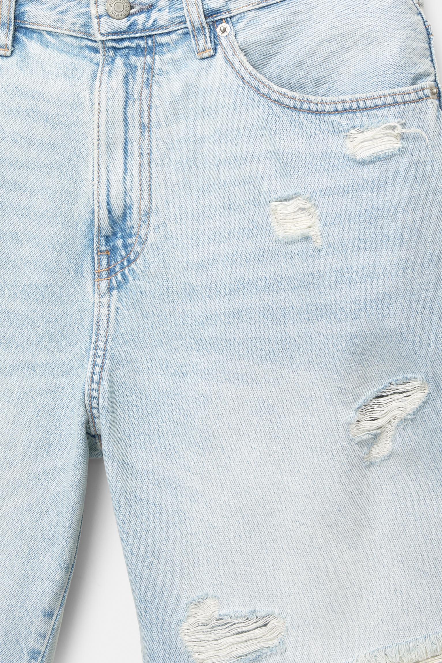 Ripped straight fit denim Bermuda shorts Product Image