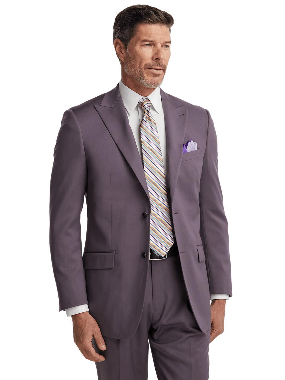 Wool Stretch Single Breasted Peak Lapel Suit Jacket - Slate Purple Product Image