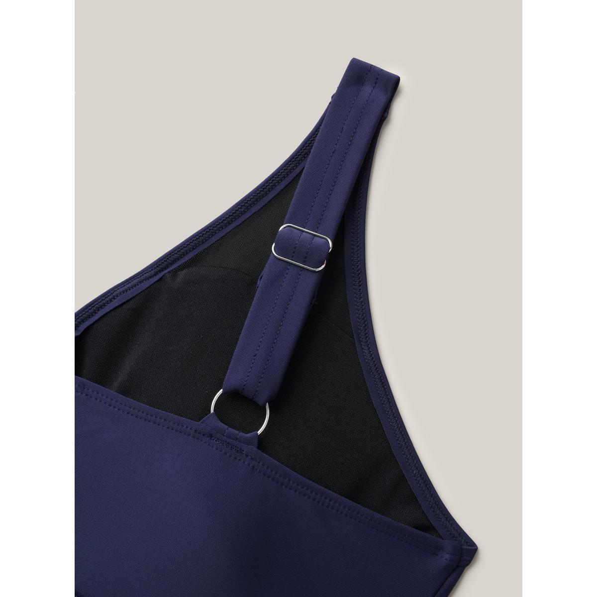 Plus Size Adjustable Straps Spliced Swim Top Women's Swimwear Indigo Beach Patchwork High stretch Bodycon Heart neckline Curve Swim Tops BloomChic 22-24/3X Product Image