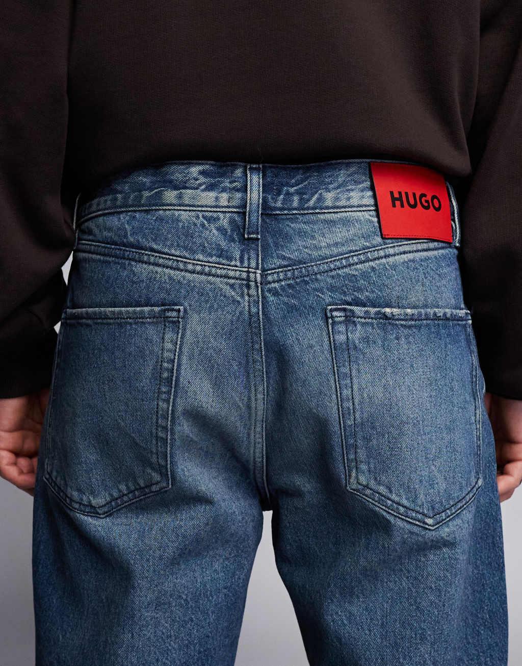 HUGO Red 640 straight fit jeans in washed dark blue Product Image