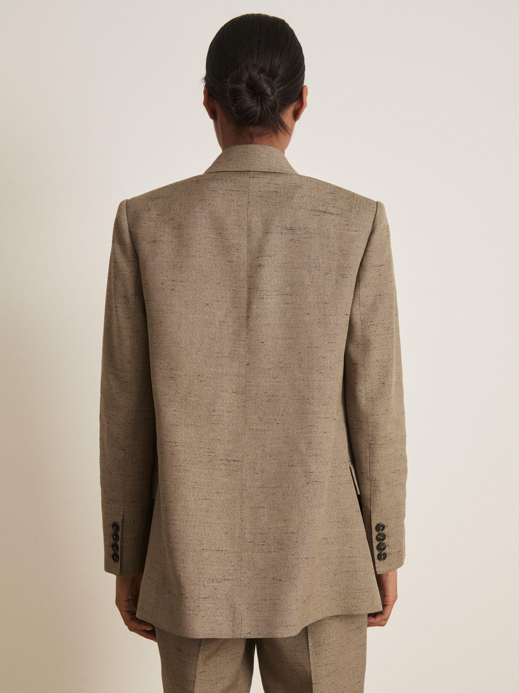 Atelier Double-Breasted Suit Jacket With Linen in Grey Product Image