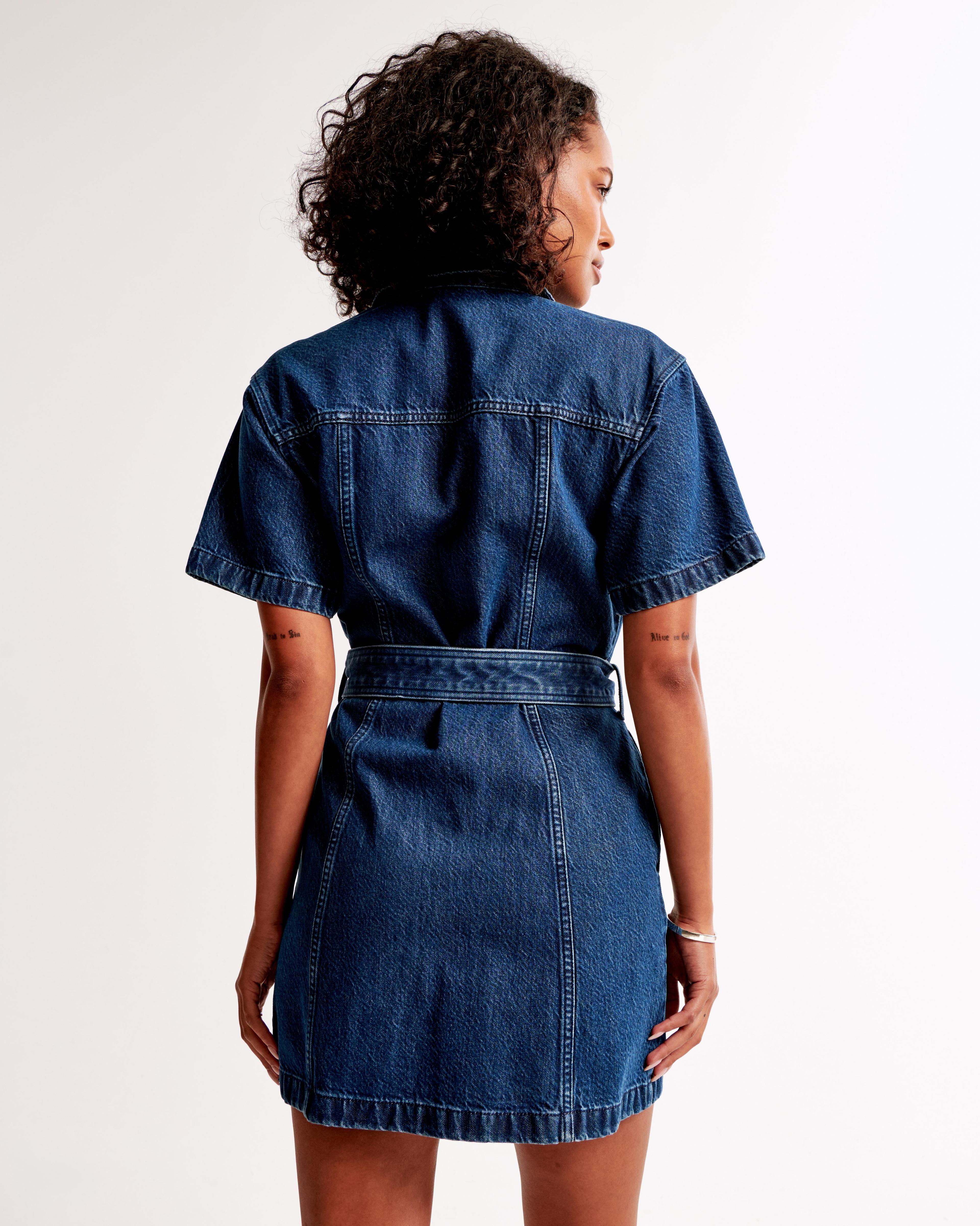 Short-Sleeve Denim Shirt Dress Product Image