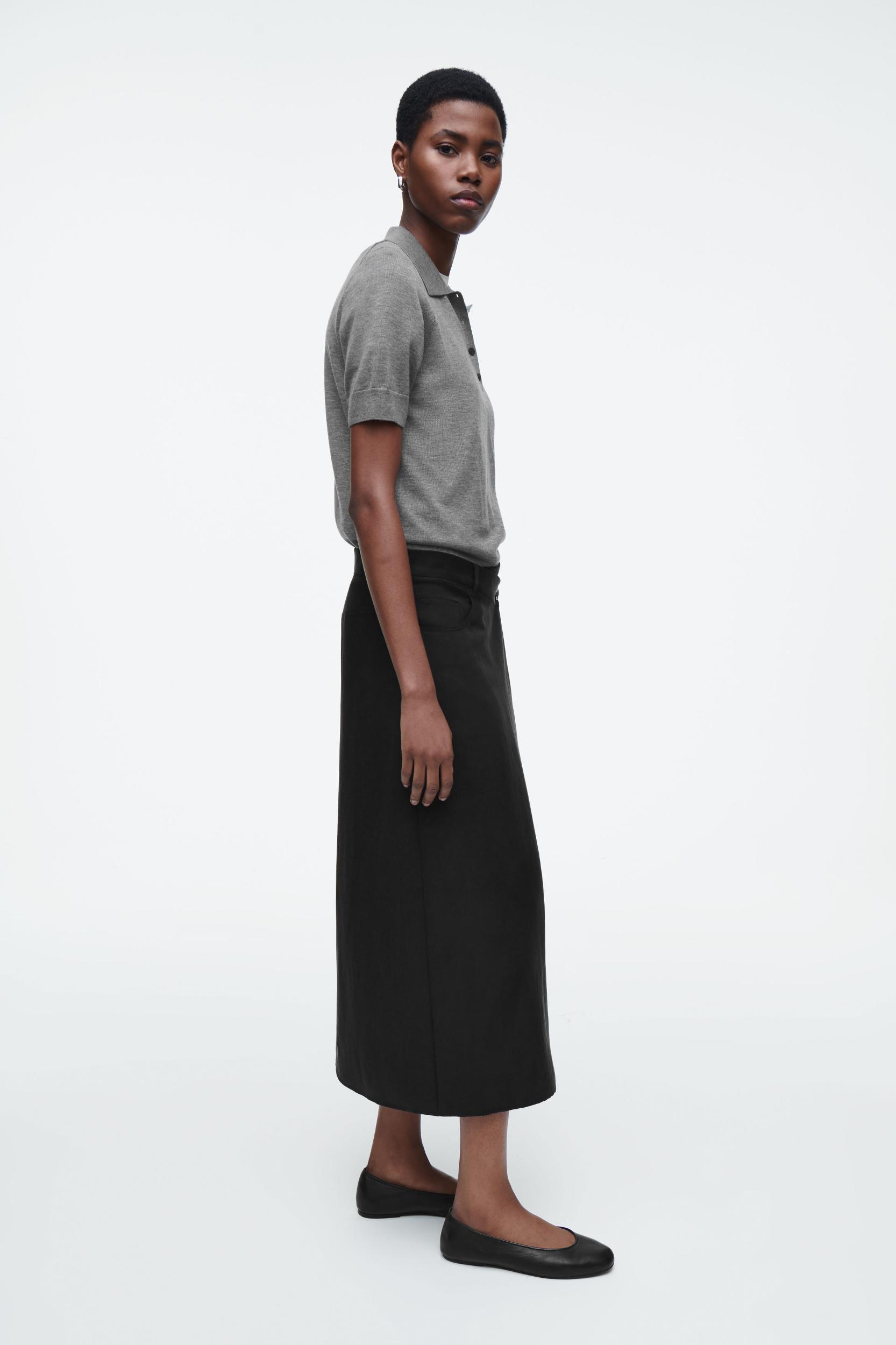 ASYMMETRIC FLUID MIDI SKIRT Product Image