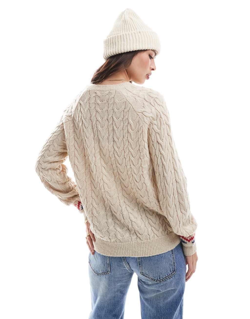 Threadbare Ski design cable knit sweater in ecru Product Image