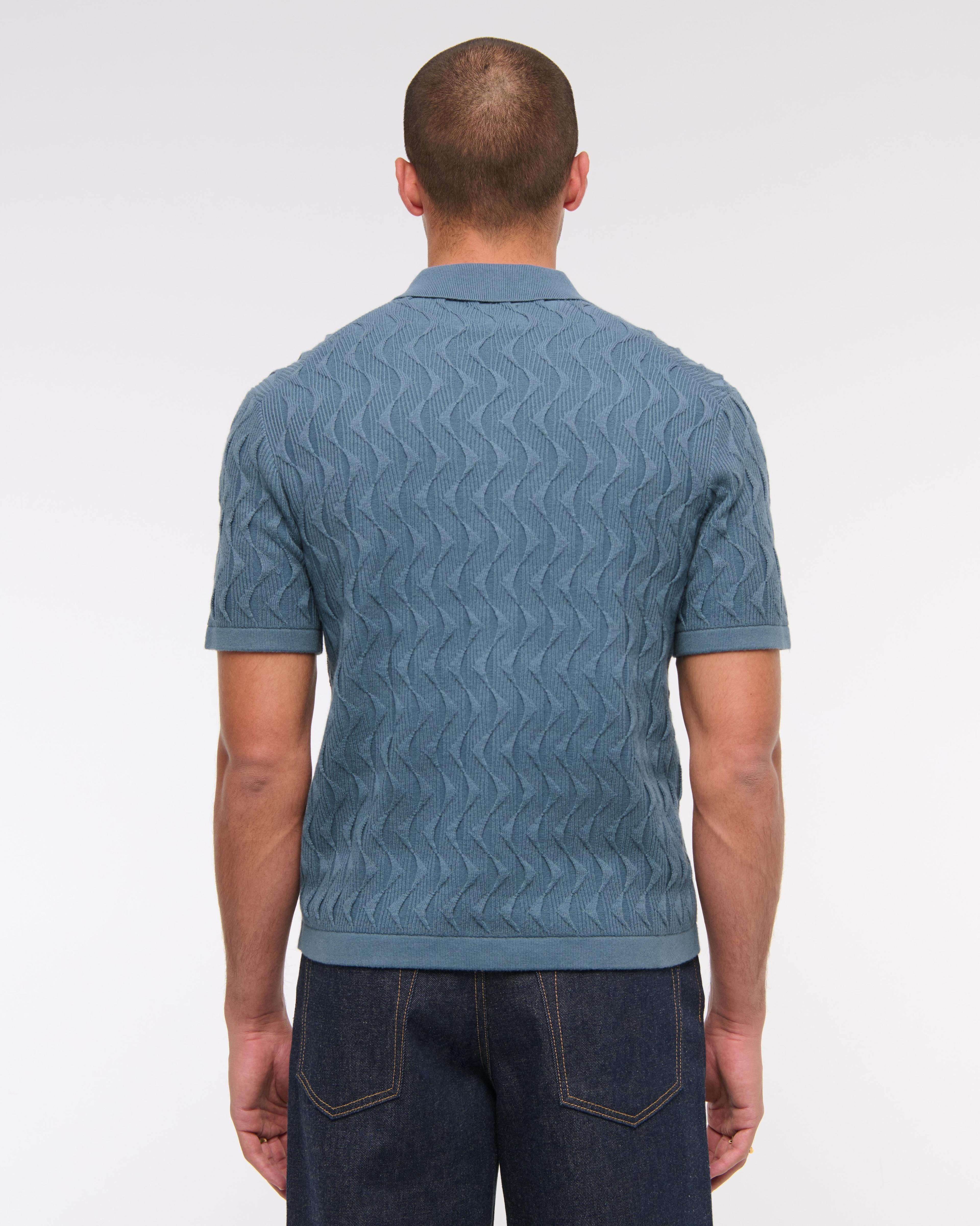 Geometric Stitch Button-Through Sweater Polo Product Image