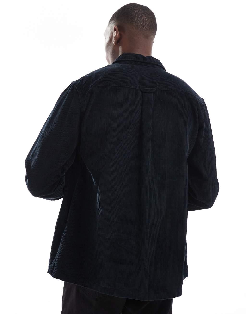 Jack & Jones oversized cord overshirt in black Product Image