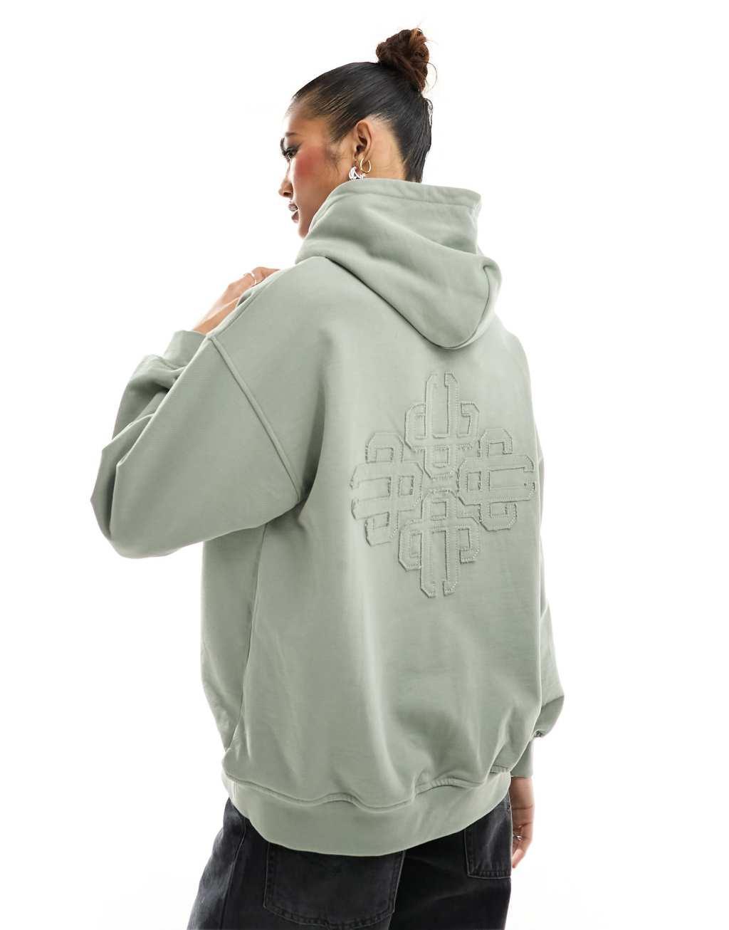 The Couture Club relaxed emblem hoodie in sage green Product Image