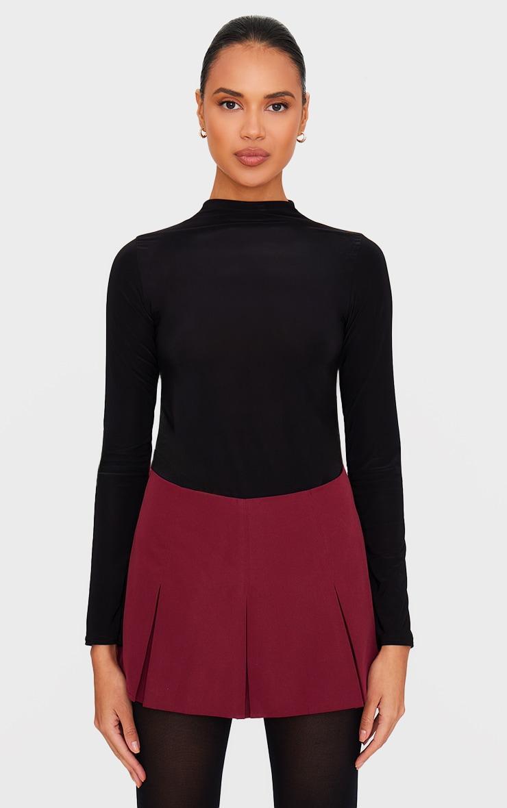 Burgundy Tailored Woven Box Pleat Skater Skort Product Image