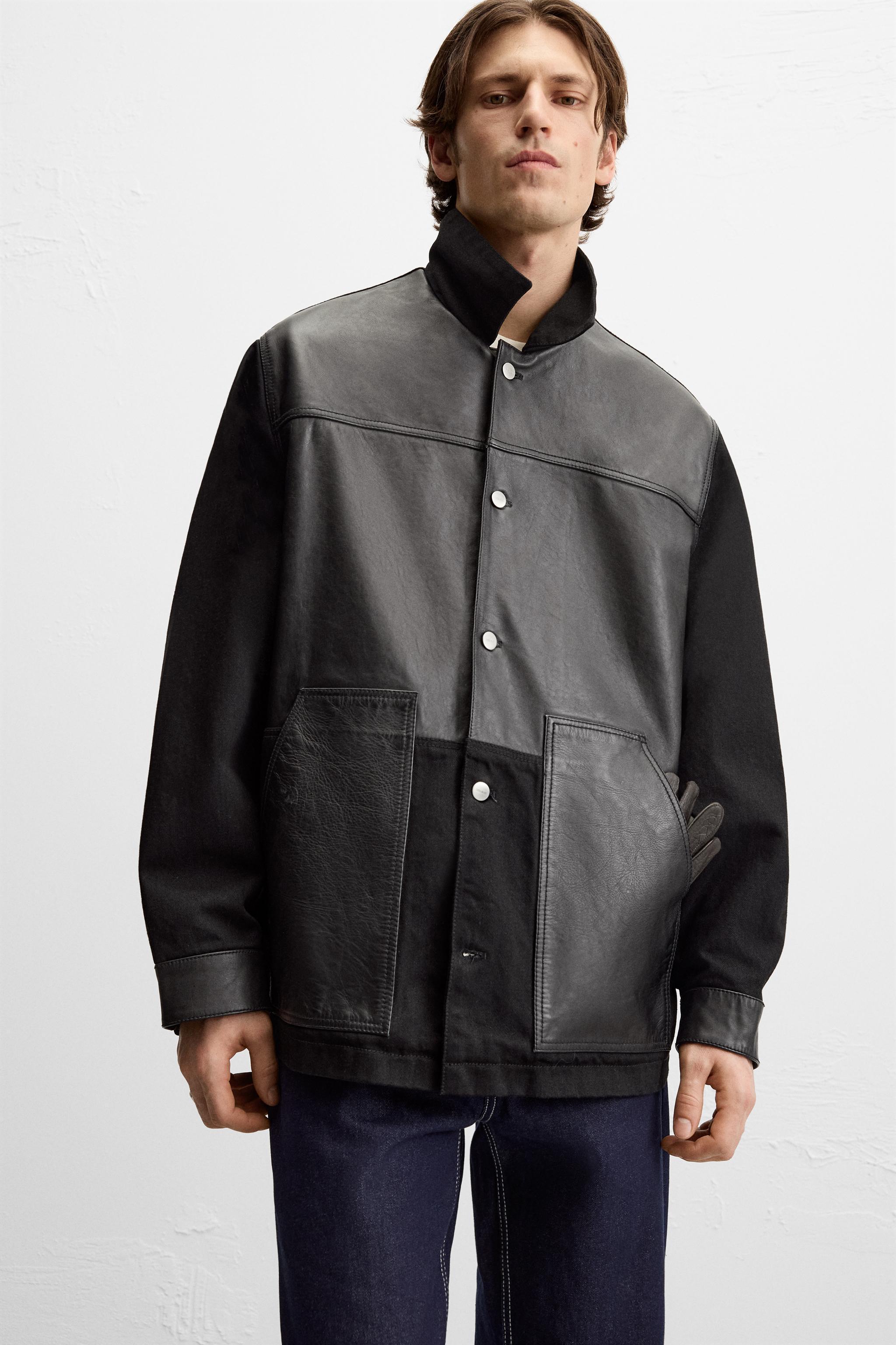 CONTRASTING LEATHER JACKET Product Image