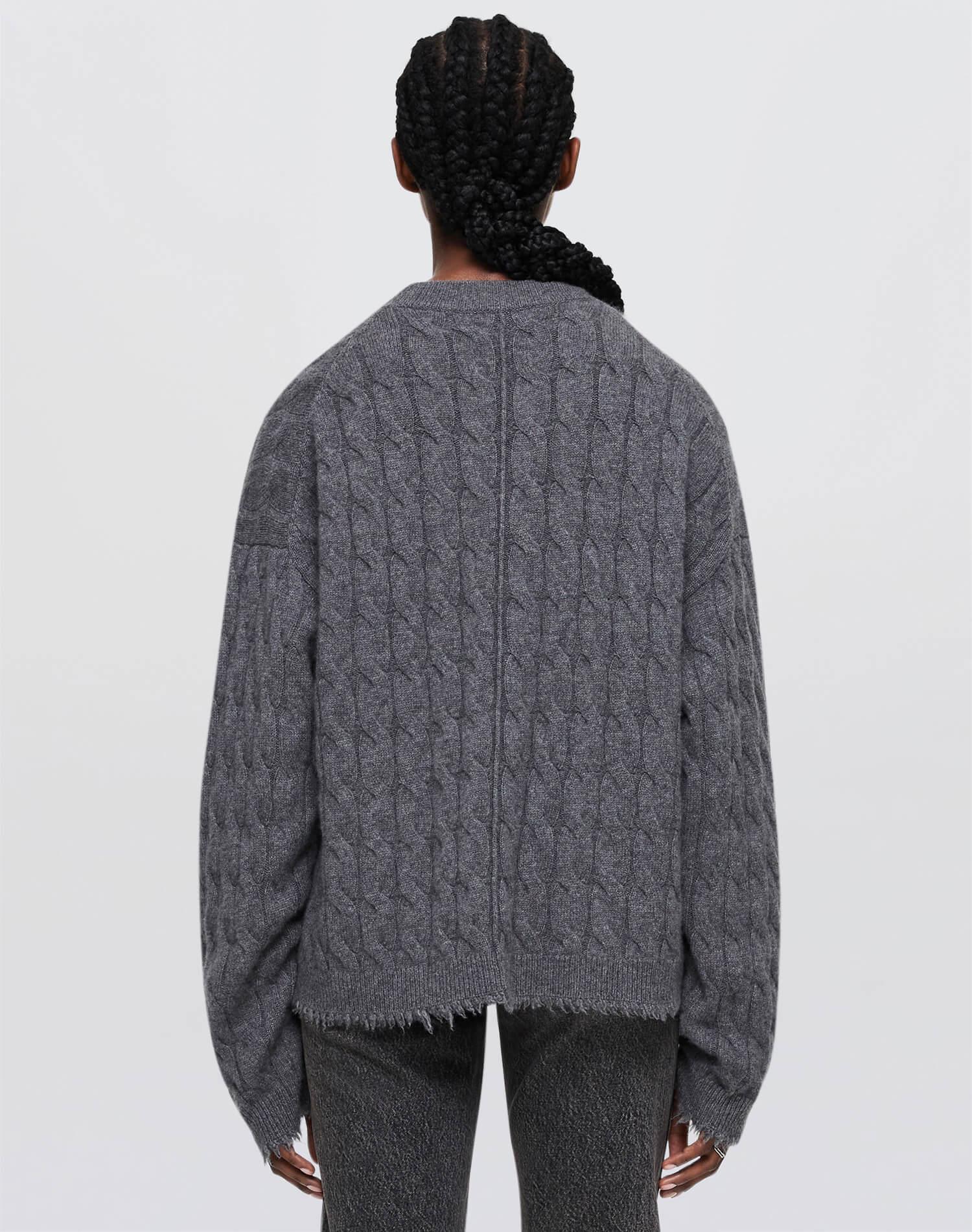 Cashmere Cable V Neck Pullover - Grey Heather Female Product Image