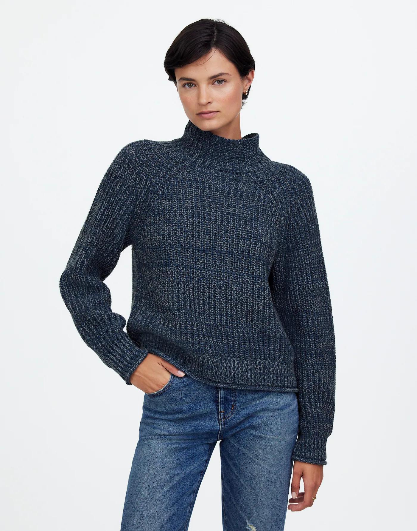 Marled Cotton Mockneck Sweater Product Image