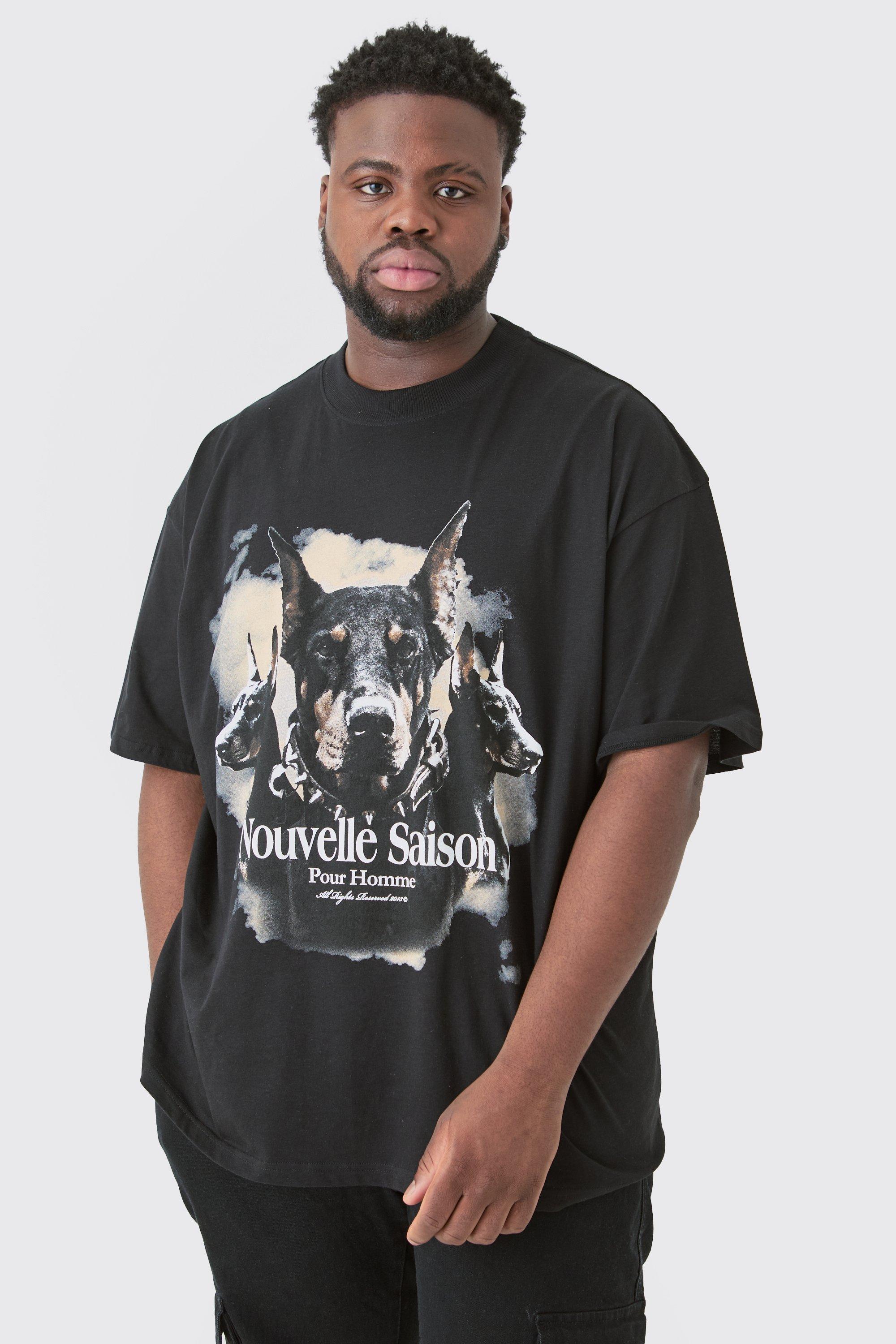 Plus Dobermann Printed Graphic Oversized T-shirt | boohooMAN USA Product Image