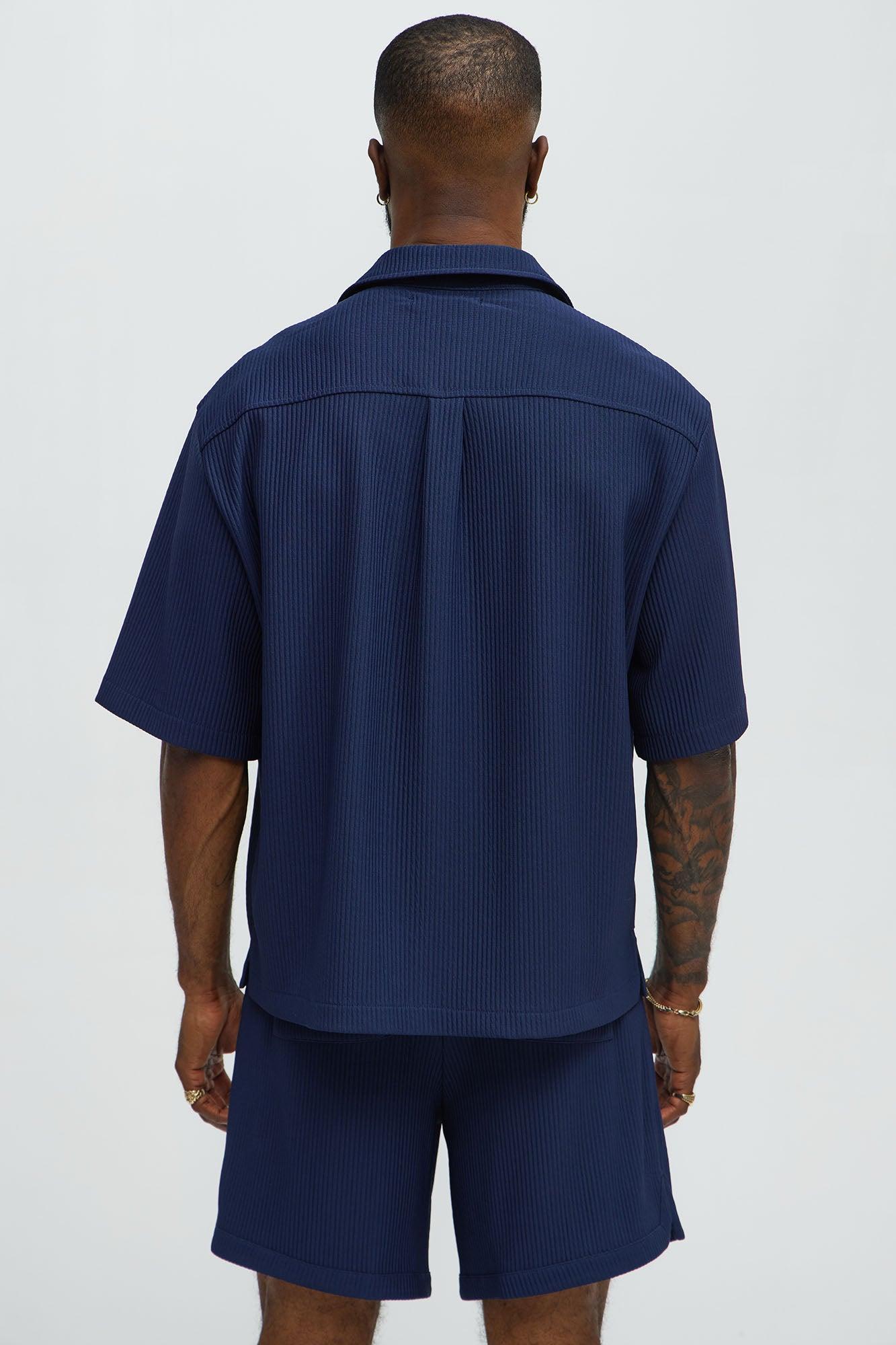 Show Up Short Sleeve Cuban Shirt - Navy Product Image