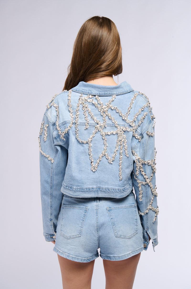 MAKE A WISH RHINESTONE EMBELLISHED DENIM JACKET Product Image