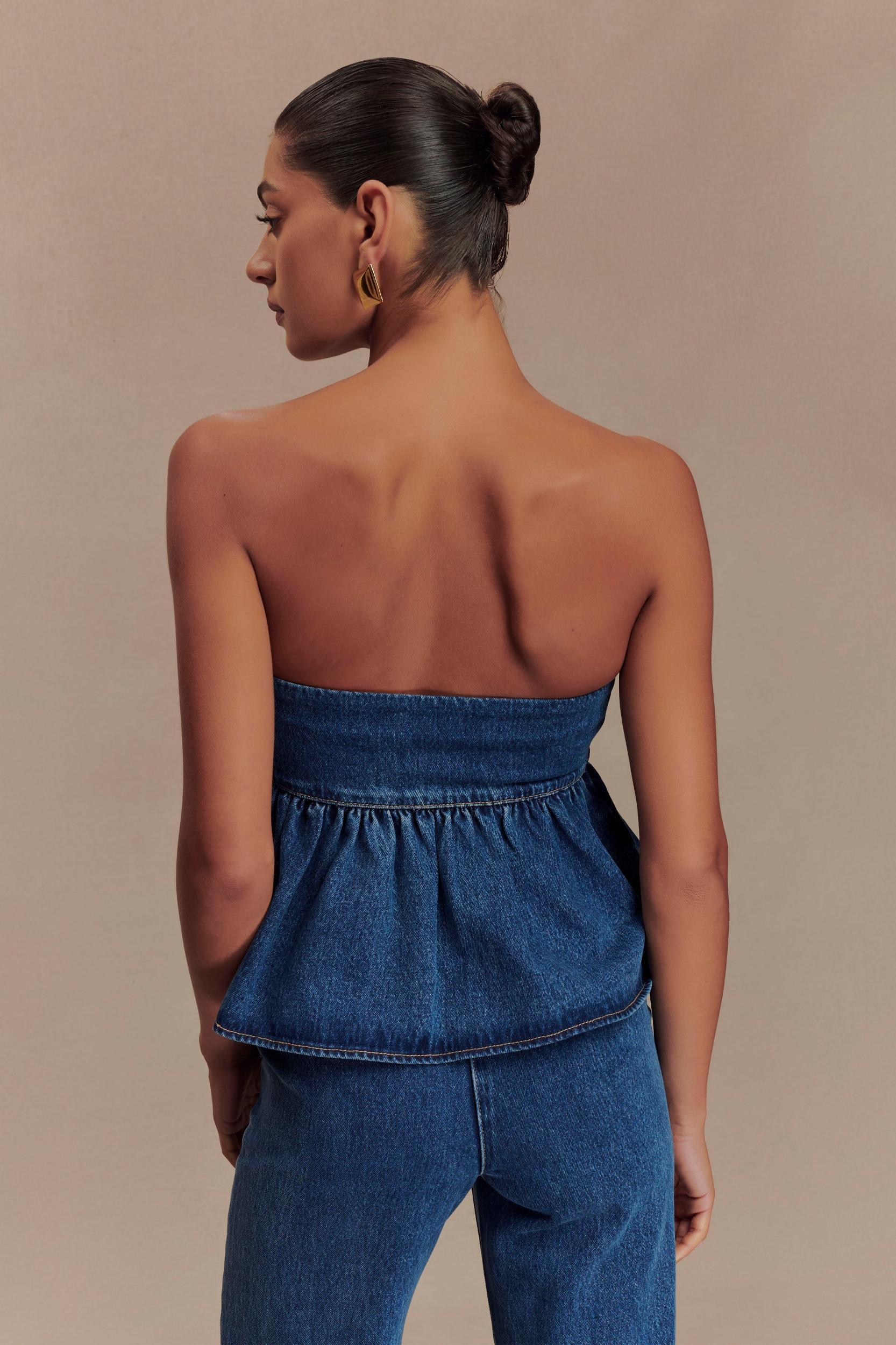 Pauline Strapless Denim Top - 90'S Blue Product Image