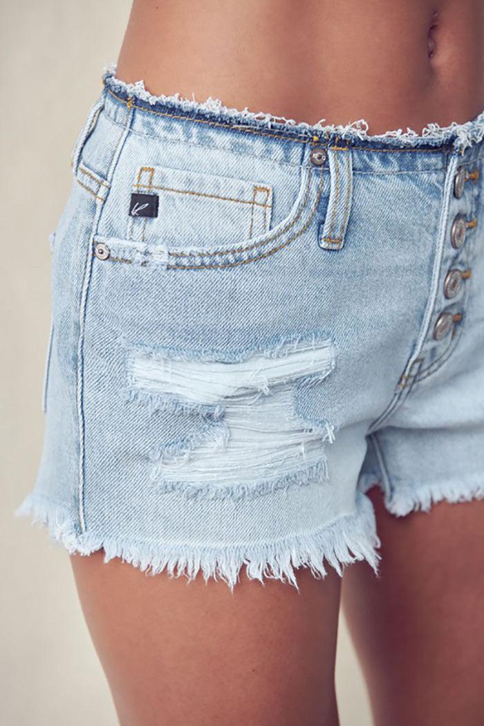 Low Rise Button Fly Denim Shorts Product Image