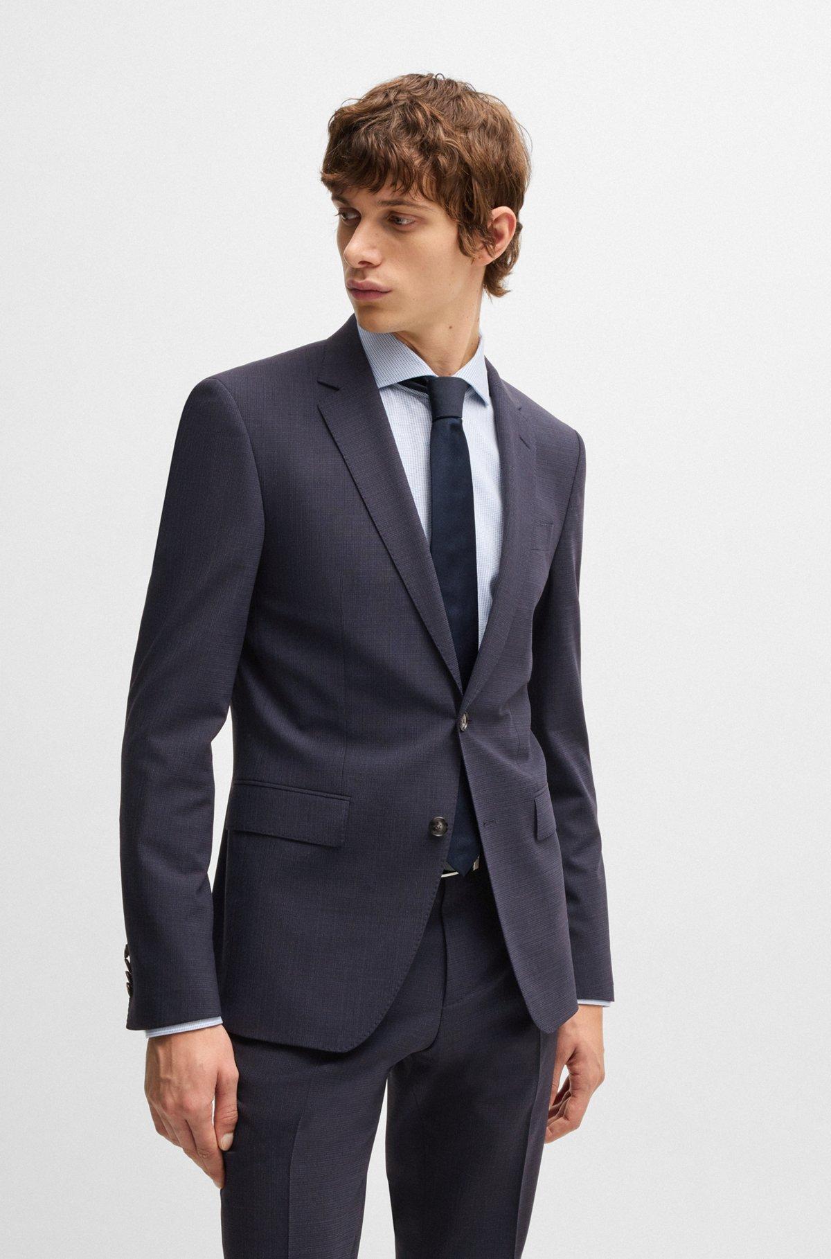 BOSS - Slim-fit suit in micro-patterned stretch cloth - Dark Blue Product Image